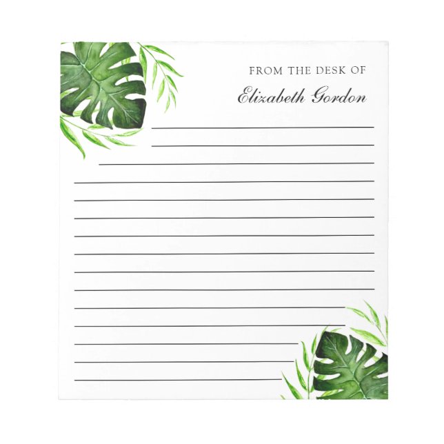 Bloco De Notas Folhas Tropicais Jungle Script Personalizado Chic (Frente)