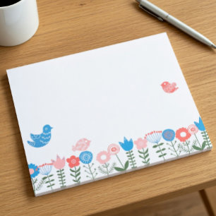 Bloco de Notas Folk Art Pássaros e Flores