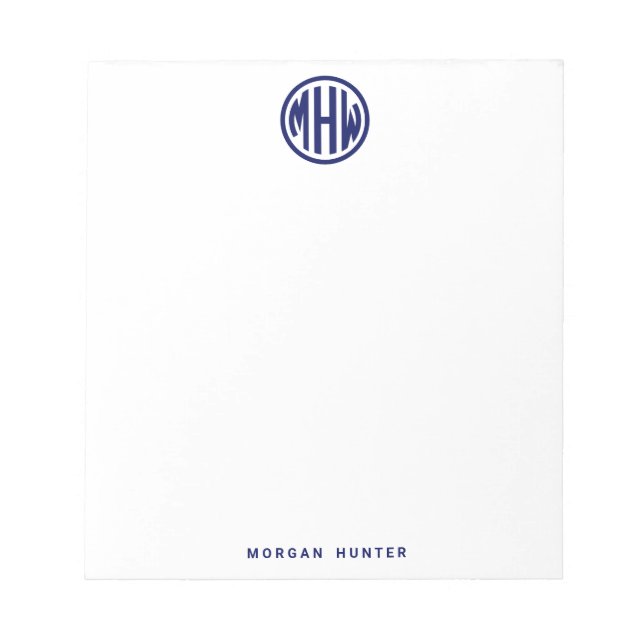 Bloco De Notas Fonte Monograma Círculo Marinho Branco DIY BG (Frente)