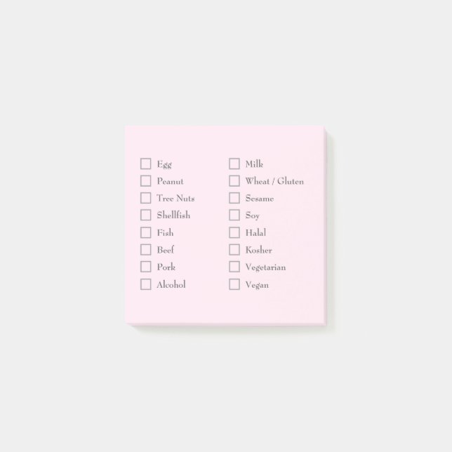Bloco De Notas Food Allergy Checklist Sticky Notes for Kitchen (Frente)