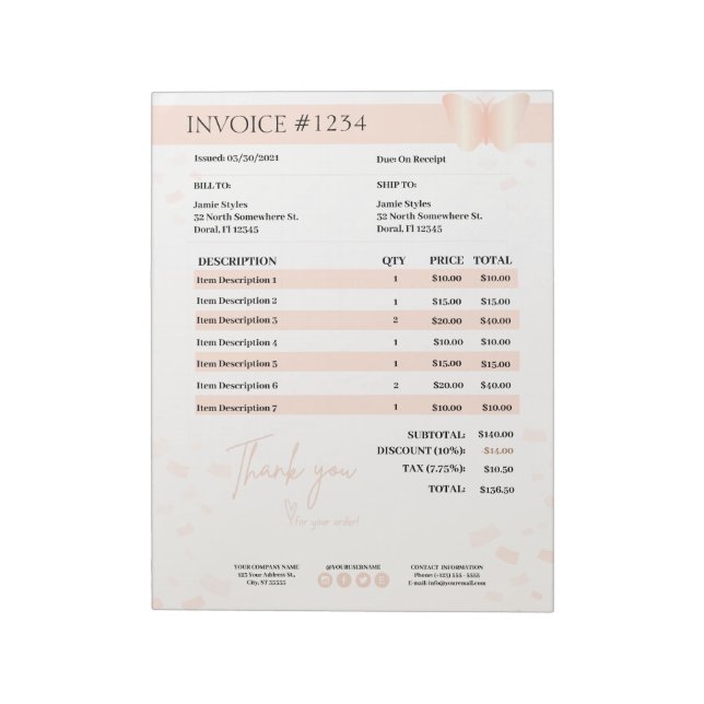 Bloco De Notas Formar Cotação Comercial, Fatura, Recibo de Venda (Invertido)