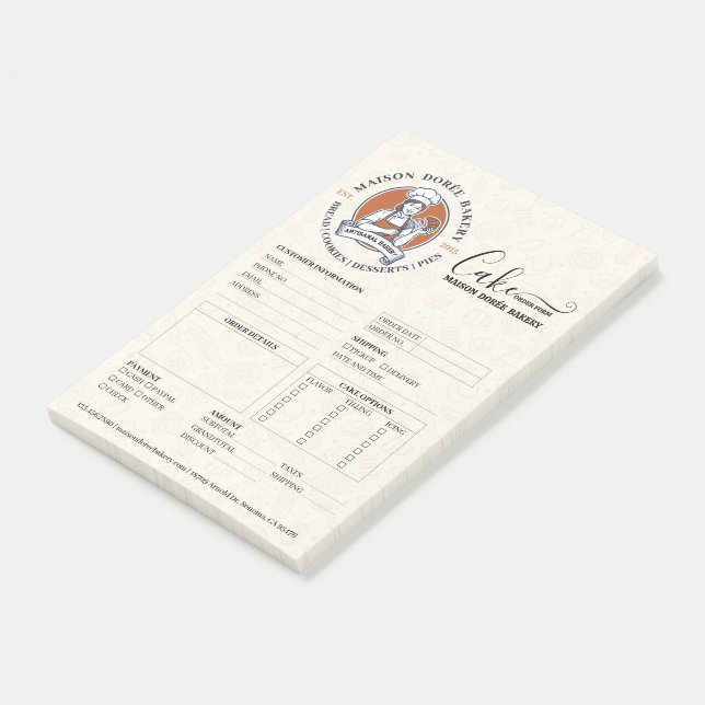 Bloco De Notas Formulário de Encomenda de Bolo de Confeitaria do  (Inclinado)