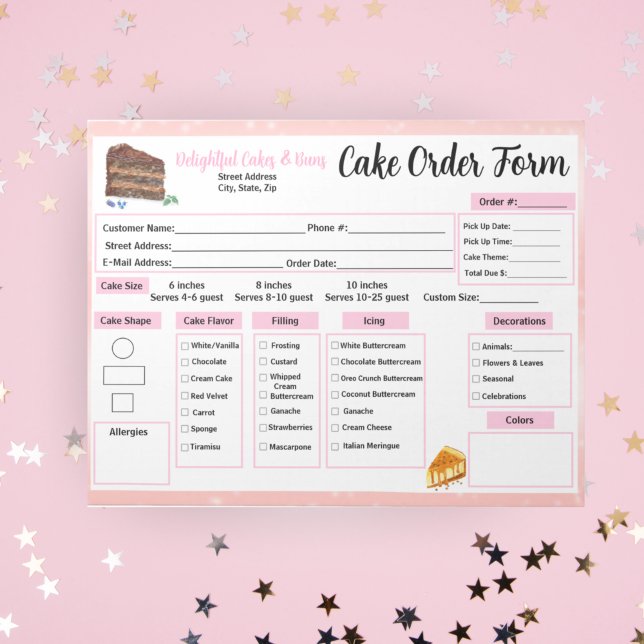 Bloco De Notas Formulário de Encomenda de Bolos da Watercolor Cak (Criador carregado)