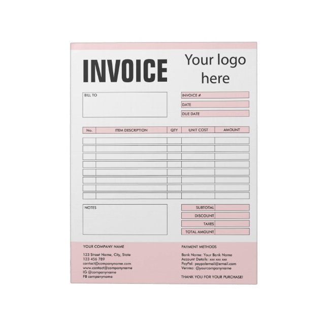 Bloco De Notas Formulário de fatura Cota comercial Adicionar logo (Invertido)