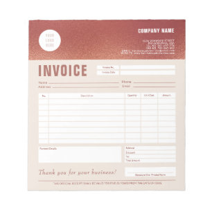 Bloco De Notas Formulário de fatura de Rosa ouro do logotipo pers