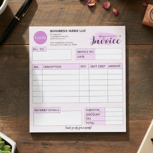 Bloco De Notas Formulário de fatura personalizado com logotipo, P