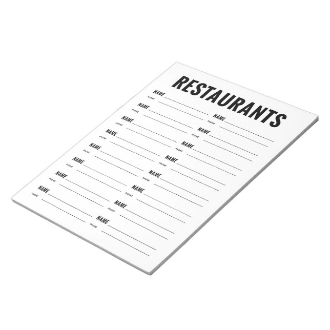 Bloco De Notas Formulário de Organização de Restaurantes (Inclinado)