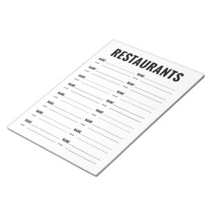 Bloco De Notas Formulário de organização dos restaurantes