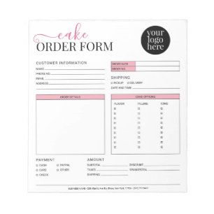 Bloco De Notas Formulário de pedido cor-de-rosa para Cupcake de B