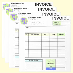 Bloco De Notas Formulário de Pedido de Fatura Personalizado e Log