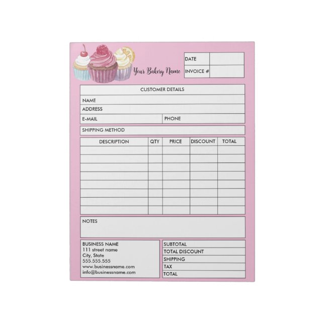 Bloco De Notas Formulário de Venda de Folha de Cupcake de Patente (Invertido)