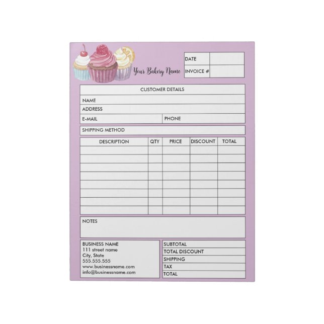 Bloco De Notas Formulário de Venda de Folha de Cupcake de Patente (Invertido)