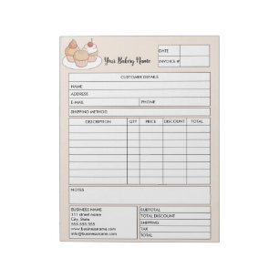 Bloco De Notas Formulário de Venda de Padaria de Cupcake de Setor