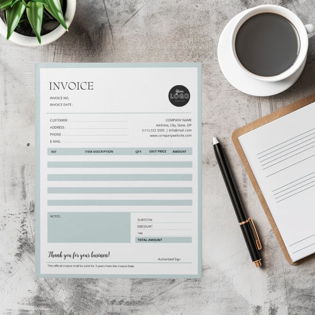 Bloco De Notas Formulários de Fatura de Cotação Comercial Minimal (Green Minimalist Business Quotation Invoice Forms Notepad desktop mock up)