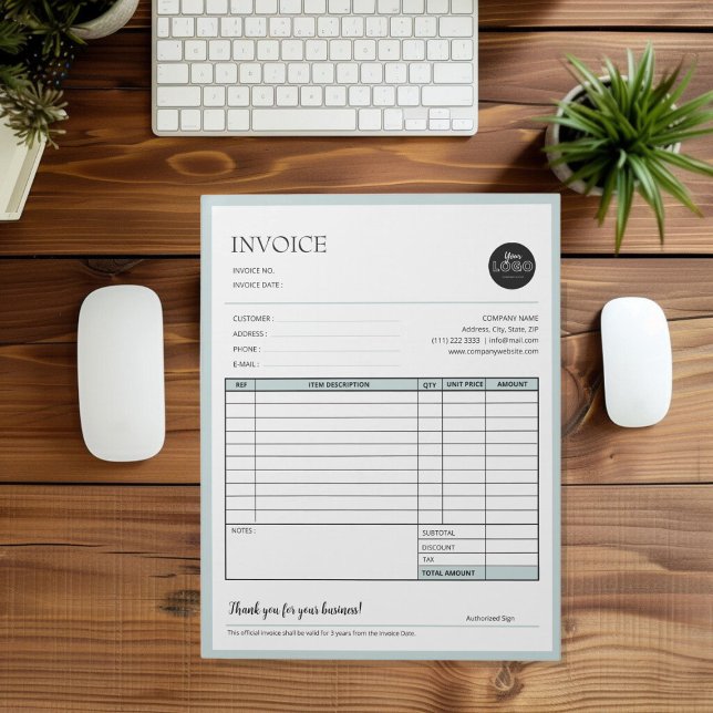 Bloco De Notas Formulários de Fatura de Cotação Comercial Moderna (Green Modern Business Quotation Invoice Forms Notepad desk top mock up)