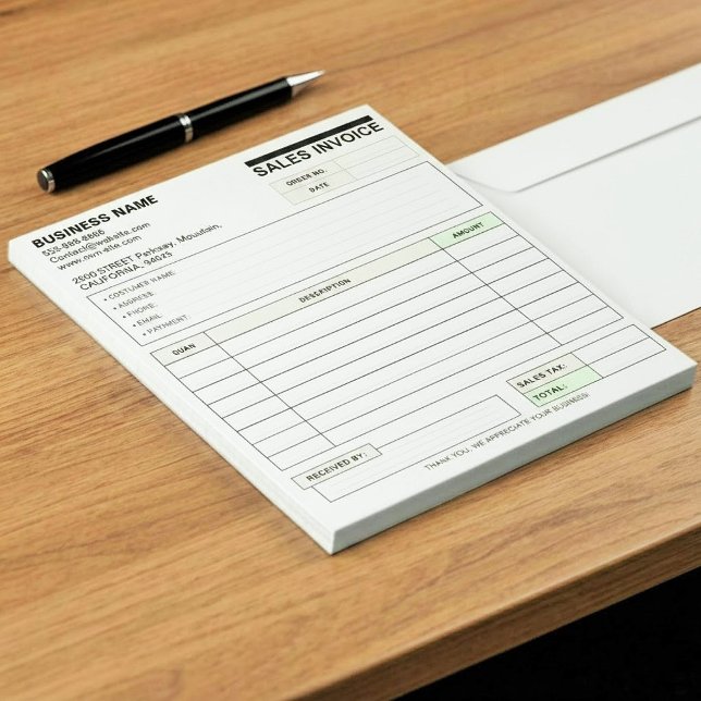 Bloco De Notas Formulários de Fatura de Venda de Cliente Personal (personalized sales receipt book, small business invoice pad, invoice book with company name)