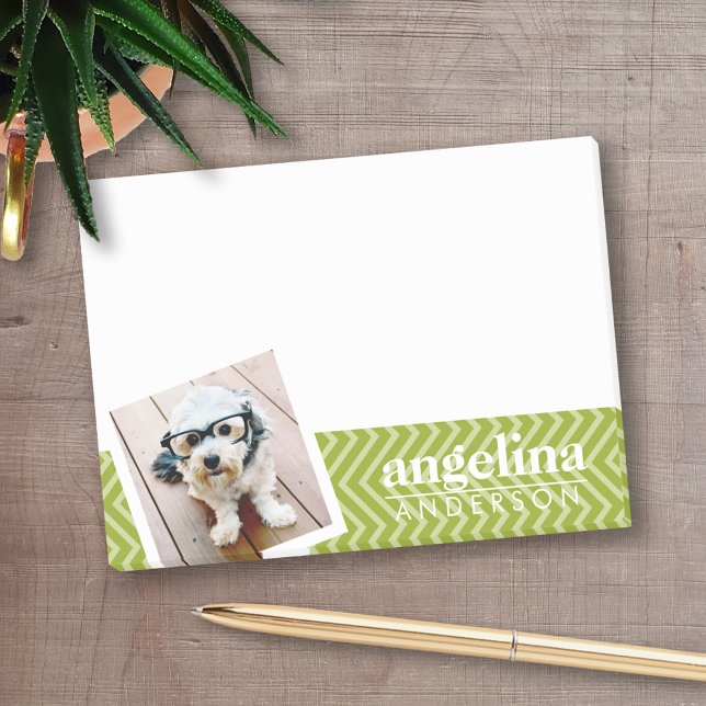 Bloco De Notas Foto com padrão Chevron e nome personalizado (Personalized post-it notes with an area to add your name or other text)