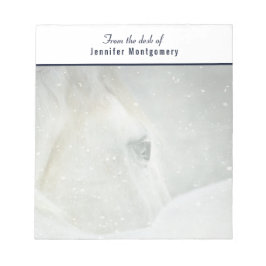 Bloco De Notas Foto de um belo Cavalo Branco no inverno