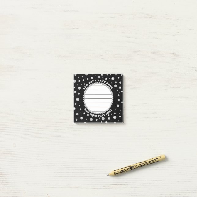 Bloco De Notas Foto Personalizada com Círculo de Pérolas em Preto (Na mesa)