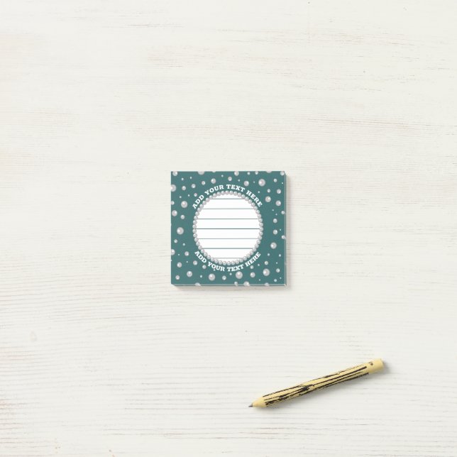 Bloco De Notas Foto Personalizada com Pérolas em Círculo sobre Az (Na mesa)