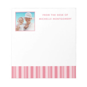 Bloco De Notas Foto Personalizada de Stripes Rosa Moderno