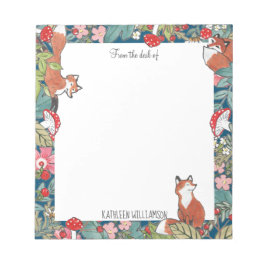 Bloco De Notas Fox Raposa Whimssé Personalizada em Floresta Teal 