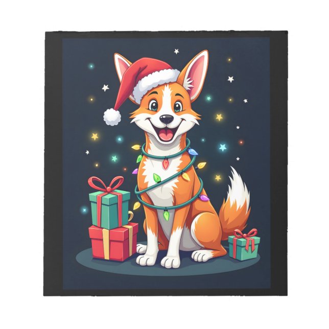 Bloco De Notas Fox Terrier Iluminação de Natal Santa Fox Terrier  (Frente)