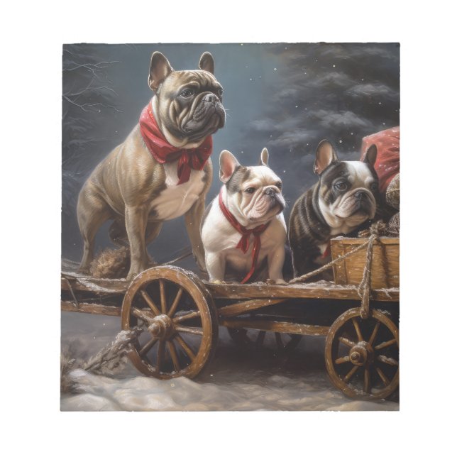 Bloco De Notas Francês Bulldog Snowy Sleigh Decência de Natal (Frente)
