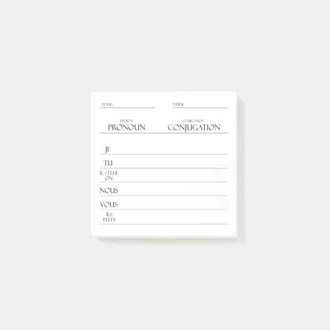 Bloco De Notas Francês | Prática de Conjugação de Verbos (Frente)