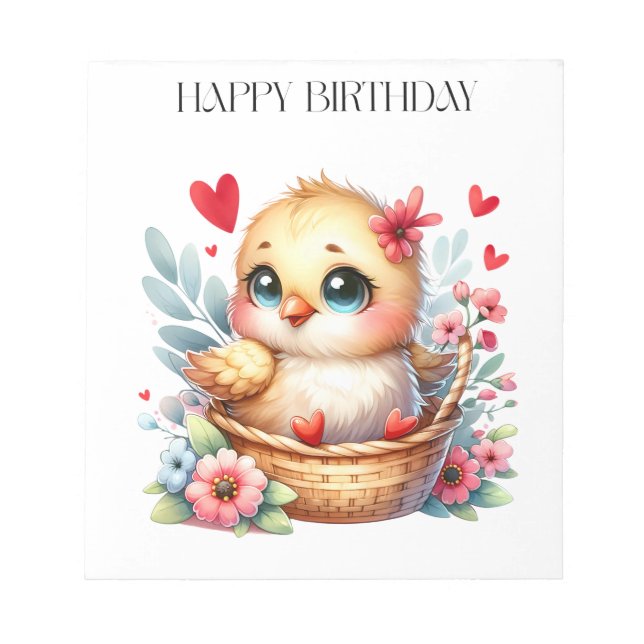 Bloco De Notas Frango de aniversário fofo. (Frente)