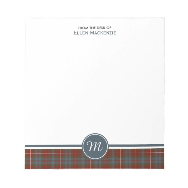 Bloco De Notas Fraser de Lovat Weathered Tartan Monograma (Frente)