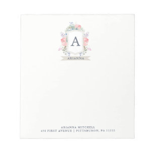 Bloco De Notas Frio de Aquarela Floral com Monograma