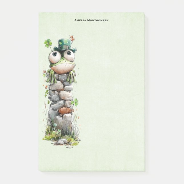 Bloco De Notas Frog with Green Hat and Shamrock Cute (Frente)