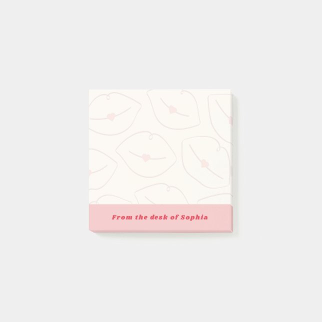 Bloco De Notas From The Desk Of Custom Name Lips Pattern Pink (Frente)