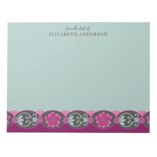 Bloco De Notas From the Desk of Pretty Teal Floral (Frente)