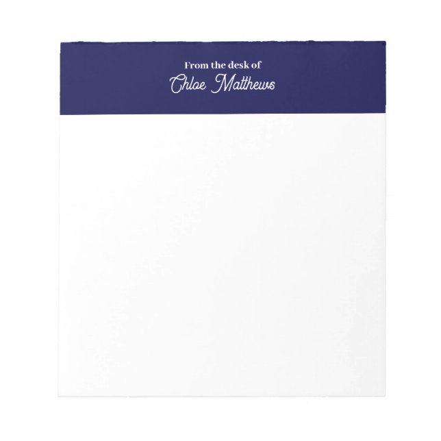 Bloco De Notas From The Desk Of White Script Navy Blue Border (Frente)