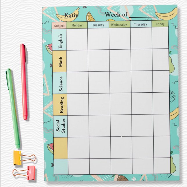 Bloco De Notas Fruit Memphis Pattern Homework Assignment (Criador carregado)