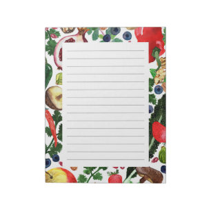 Bloco De Notas FRUTA PERSONALIZADA Veggie Watercolor Border List