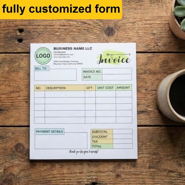 Bloco De Notas Full Custom invoice with logo | Small Business  (add your logo invoice pad)