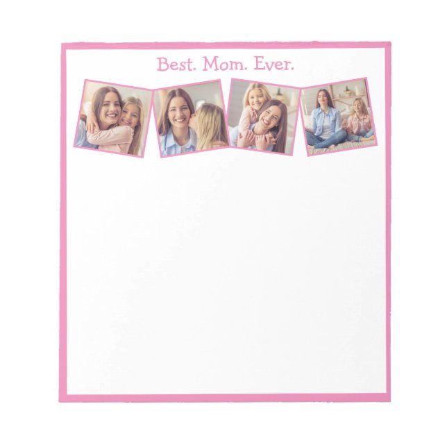 Bloco De Notas Fun Best Mom Ever 4 Photo Collage Pink Notepad (Frente)