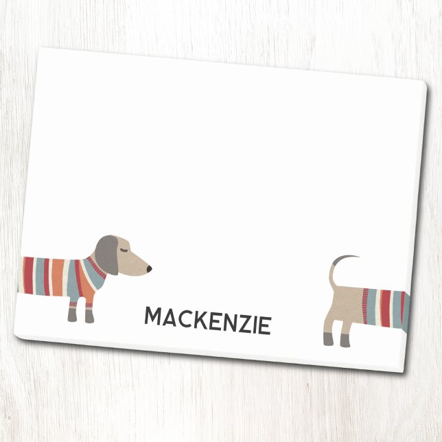 Bloco De Notas Fun Dachshund Wiener Dog Personalized (Fun Dachshund Wiener Sausage Dog personalized custom name Post-it sticky notes)