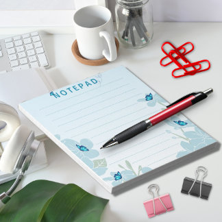 Bloco De Notas Fundo Azul da Borboleta da Flor Elegante