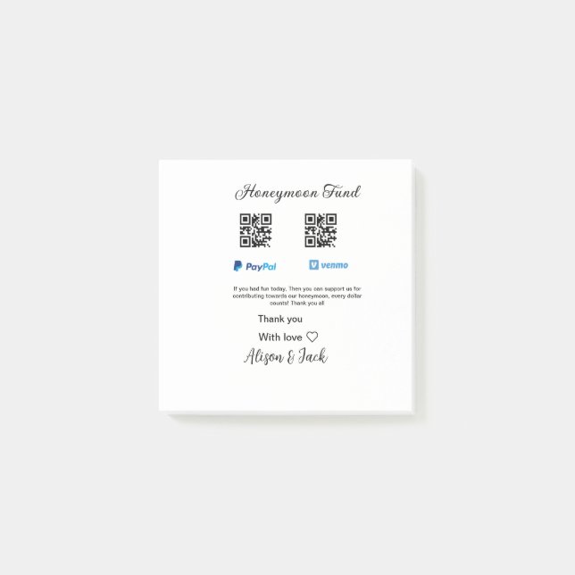 Bloco De Notas Fundo de lua de mel doação venomo pagamento Q R ca (Frente)