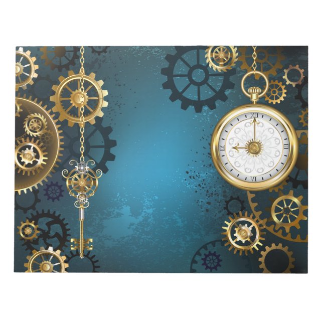 Bloco De Notas Fundo de turquesa Steampun com engrenagens (Frente)
