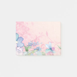 Bloco De Notas Fundo Floral bonito, rosa e azul