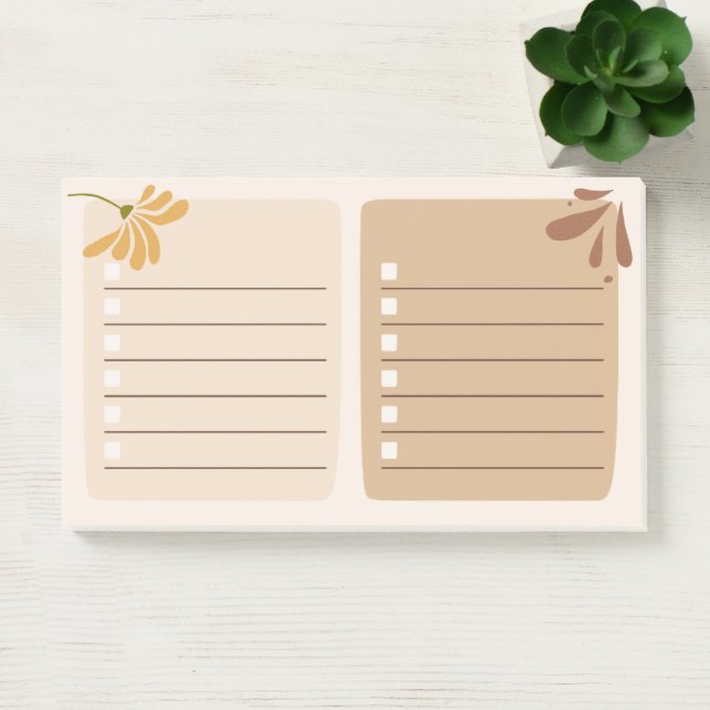Bloco De Notas Fundo neutro bonito com castanho floral (Escritótio)