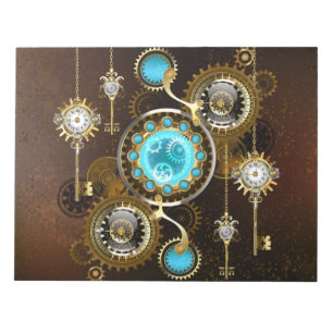 Bloco De Notas Fundo Rusty Steampunk com Lentes Turquesa