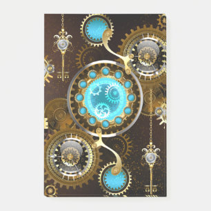 Bloco De Notas Fundo Rusty Steampunk com Lentes Turquesa