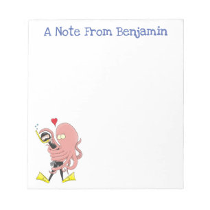 Bloco De Notas Funny octopus hugs diver cartoon humour 