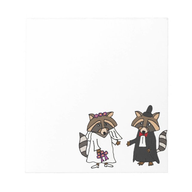 Bloco De Notas Funny Raccoon Bride e Groom Wedte Art (Frente)